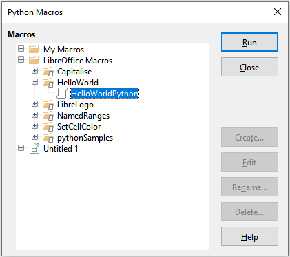 Python Macros dialog