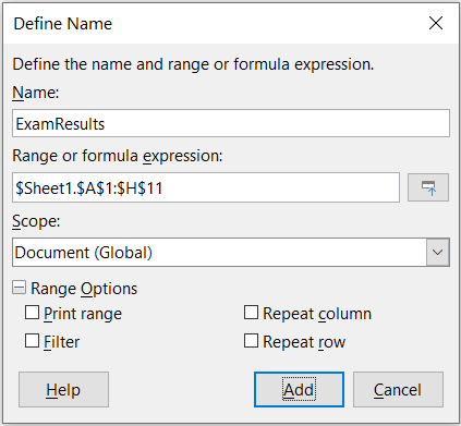 Define Name dialog