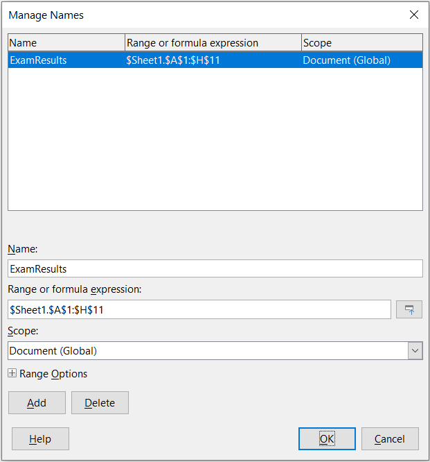 Manage Names dialog