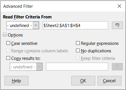 Advanced Filter dialog