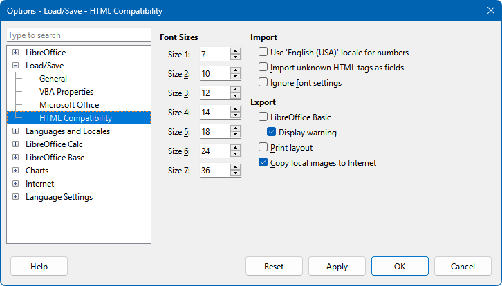 Choosing HTML compatibility options