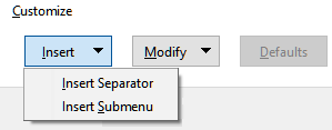 Customize dialog, Menus tab, Insert drop-down