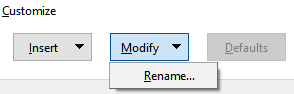 Customize dialog, Menus tab, Modify drop-down