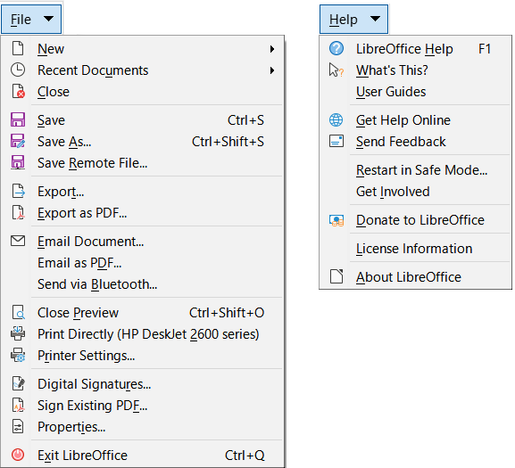 File tab menus