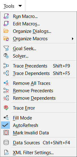 Tools tab menu