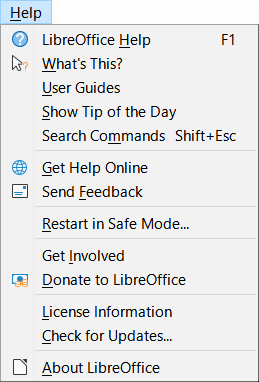 The Help menu