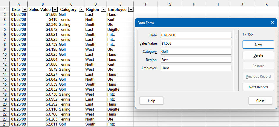 Using the Data Form tool