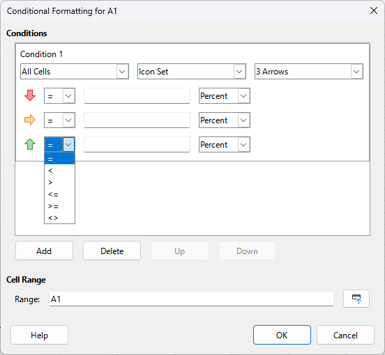 Conditional Formatting dialog – Icon Set