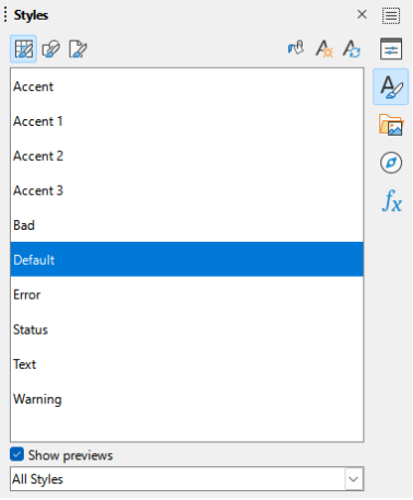 Styles deck in Sidebar, showing cell styles