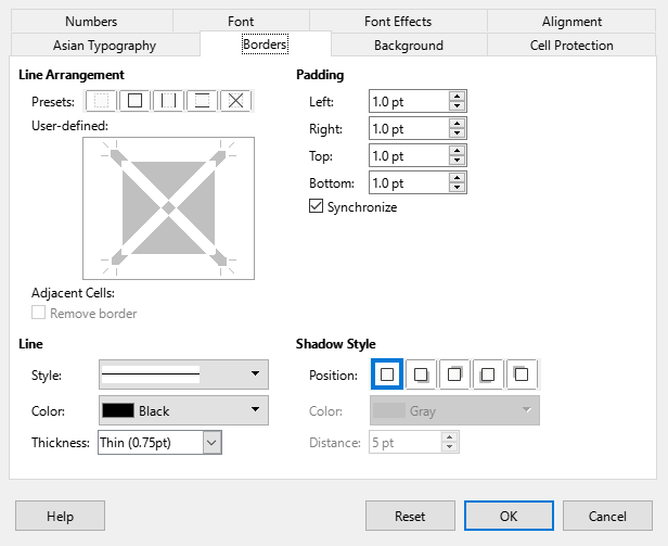 Cell Style dialog – Borders tab