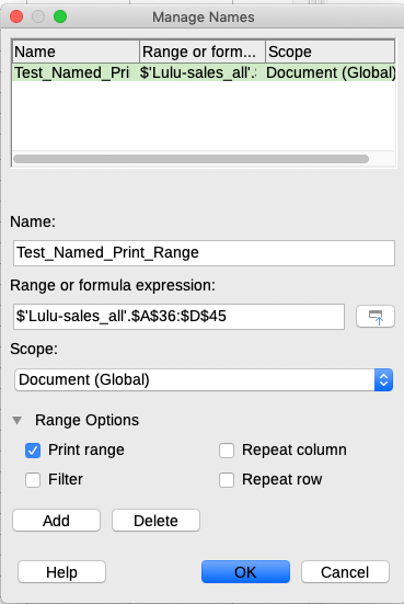 Manage Names dialog