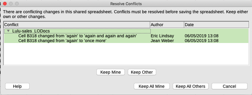 Resolve Conflicts dialog