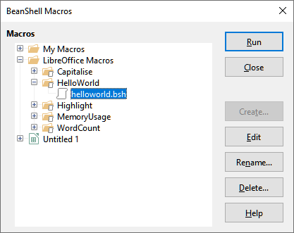 BeanShell Macros dialog