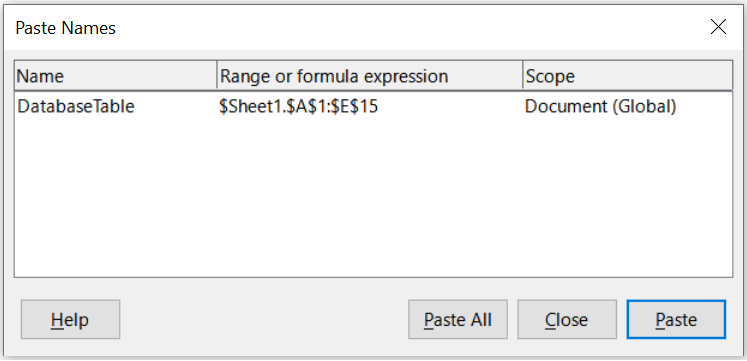 Paste Names dialog