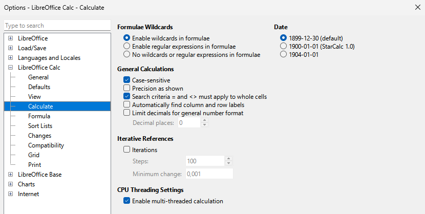 Calc calculation options