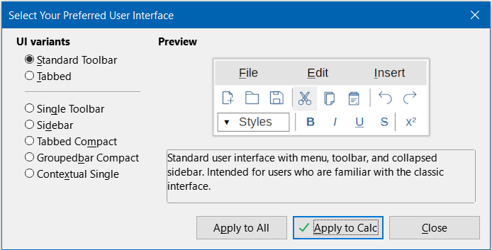 Select Your Preferred User Interface dialog