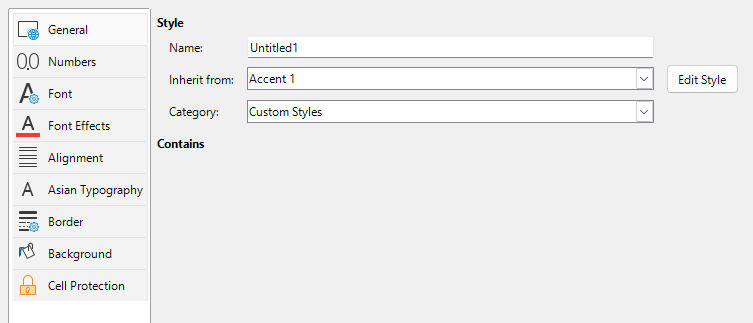 Cell Style dialog – General tab