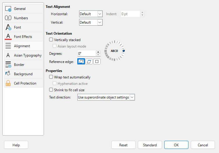 Cell Style dialog – Alignment tab