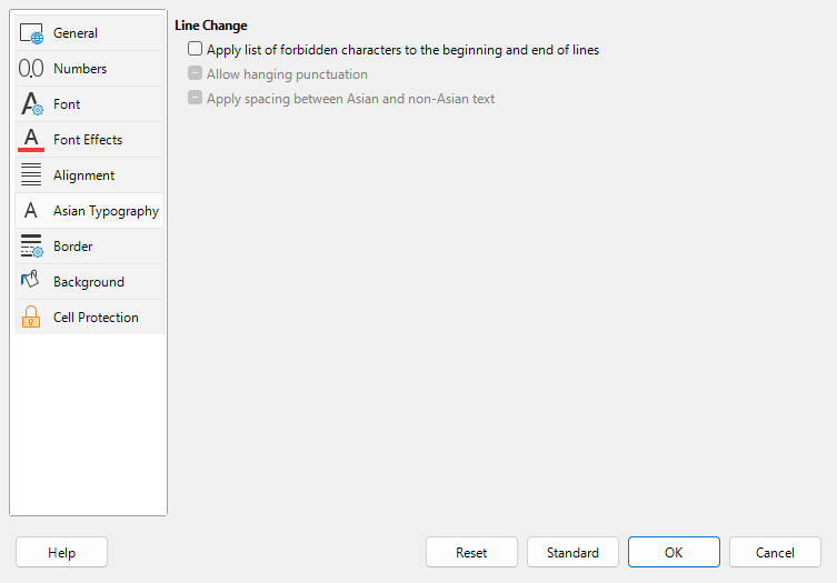 Cell Style dialog - Asian Typography tab
