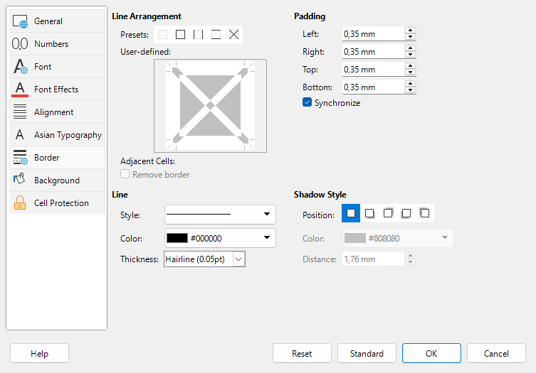 Cell Style dialog – Borders tab