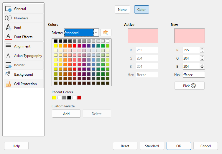 Cell Style dialog – Background tab