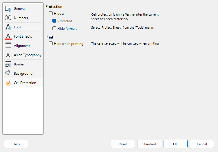 Cell Style dialog – Cell Protection tab