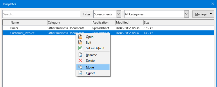 Templates dialog – Editing templates