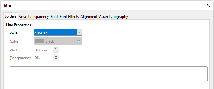 Titles formatting dialog (after selecting All Titles option)