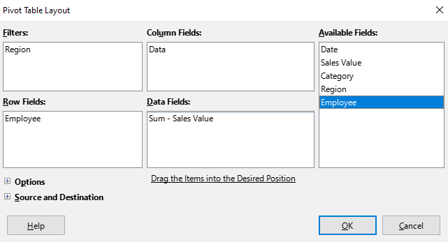 Pivot Table Layout dialog