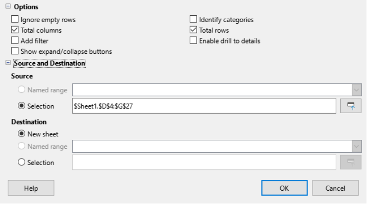 Expanded area of the Pivot Table Layout dialog