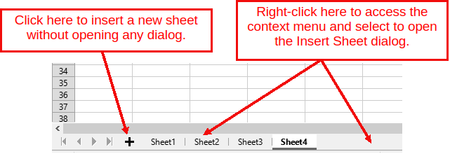 Creating a new sheet through the sheet tabs area