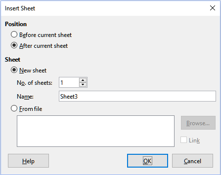 Insert Sheet dialog