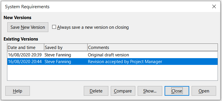Updated version list