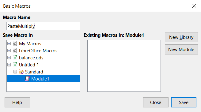 Select the module and name the macro