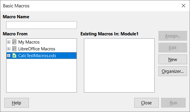 Basic Macros dialog