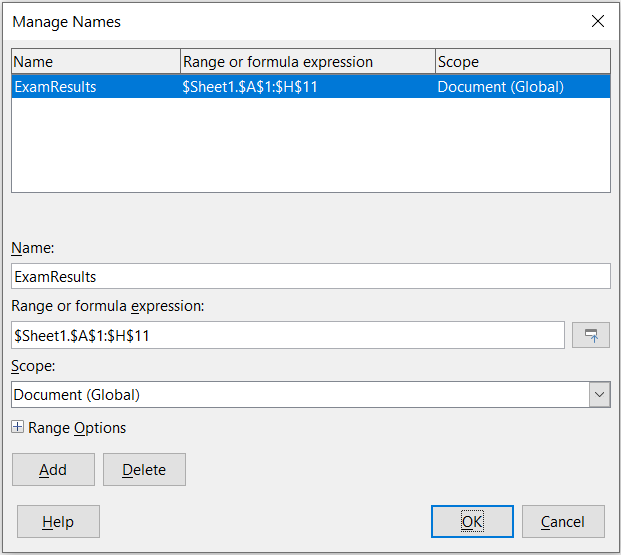Manage Names dialog
