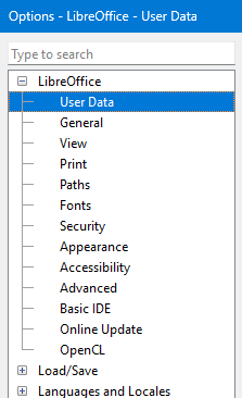 LibreOffice options
