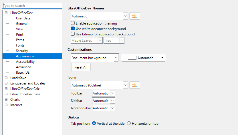 Application appearance page