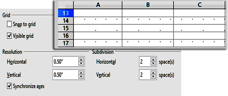 Calc grid options