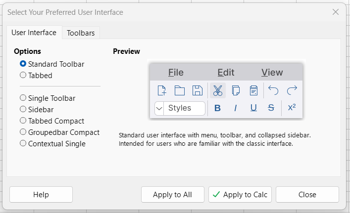 Select Your Preferred User Interface dialog