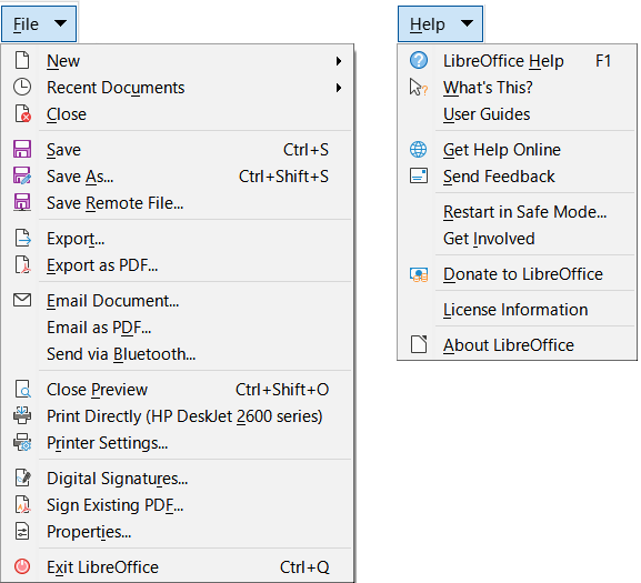 File tab menus