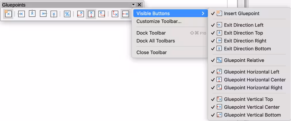 Example of visible toolbar icons on a toolbar