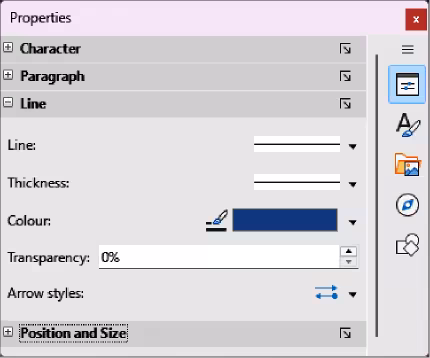 Line panel in Properties deck on Sidebar