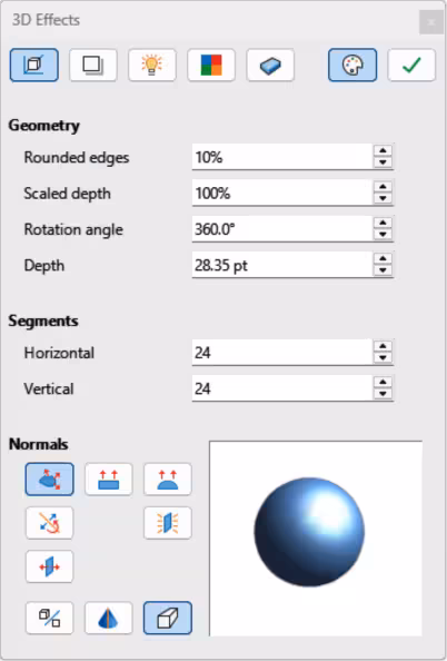 3D Effects dialog — Geometry page