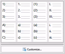 More Numbers dialog for numbered lists