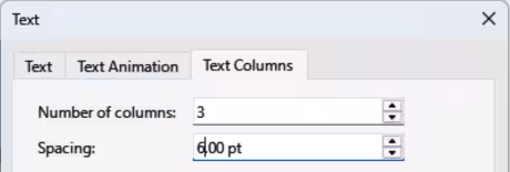 Text dialog — Text Columns page