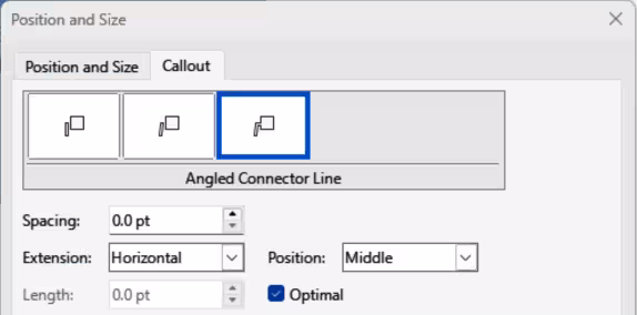 Position and Size dialog — Callout page