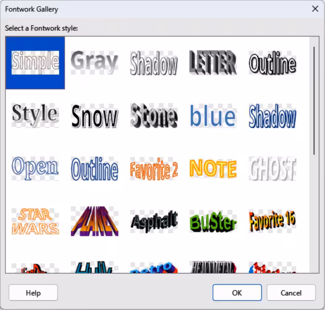 Fontwork Gallery dialog
