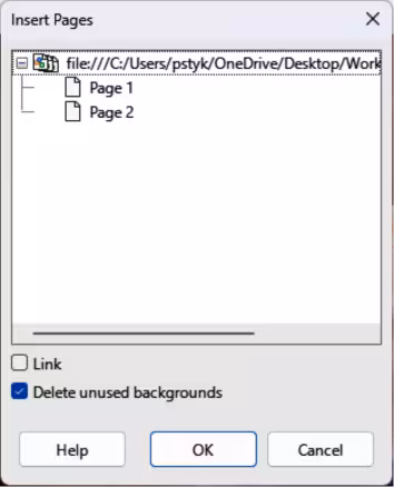 Insert Pages dialog