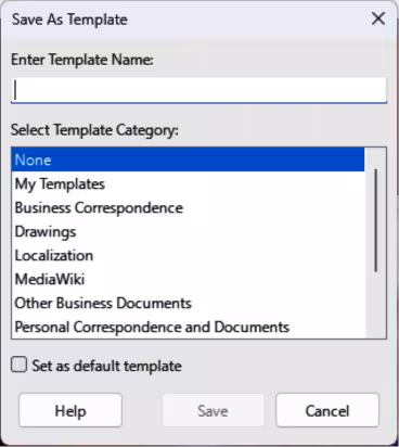 Save As Template dialog